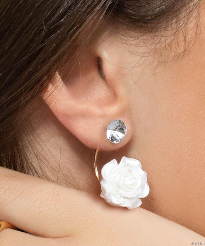 Dupla fülbevaló, gyöngyházfényű rózsával és kristályokkal