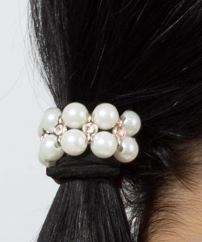 Elastic de păr negru, cu perle şi cristale