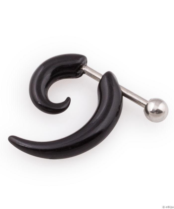 Fekete tribál fülbevaló-piercing, 1.5 cm