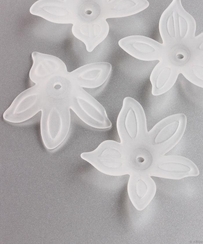Figurină acrilică, floare albă, translucidă, 2.8 x 2.5 cm