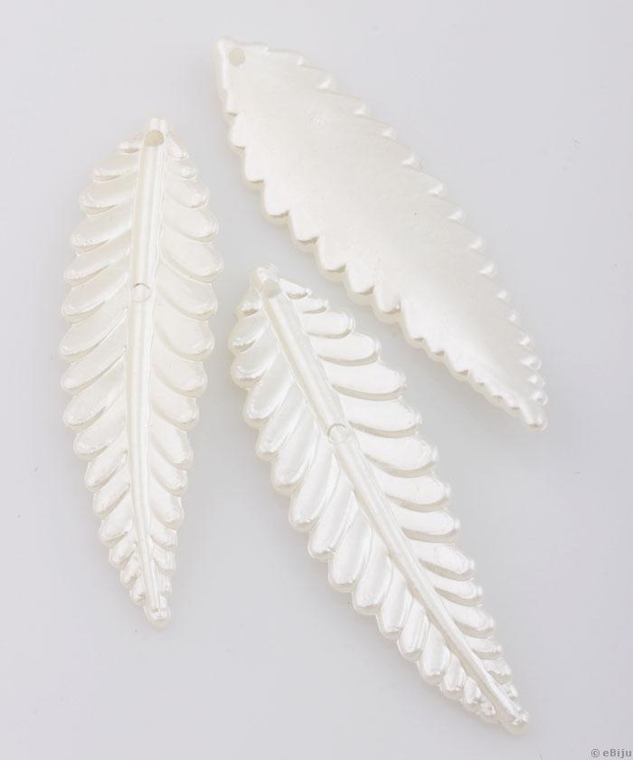 Figurină acrilică, frunză, alb sidefat, 1.6 x 5.1 cm
