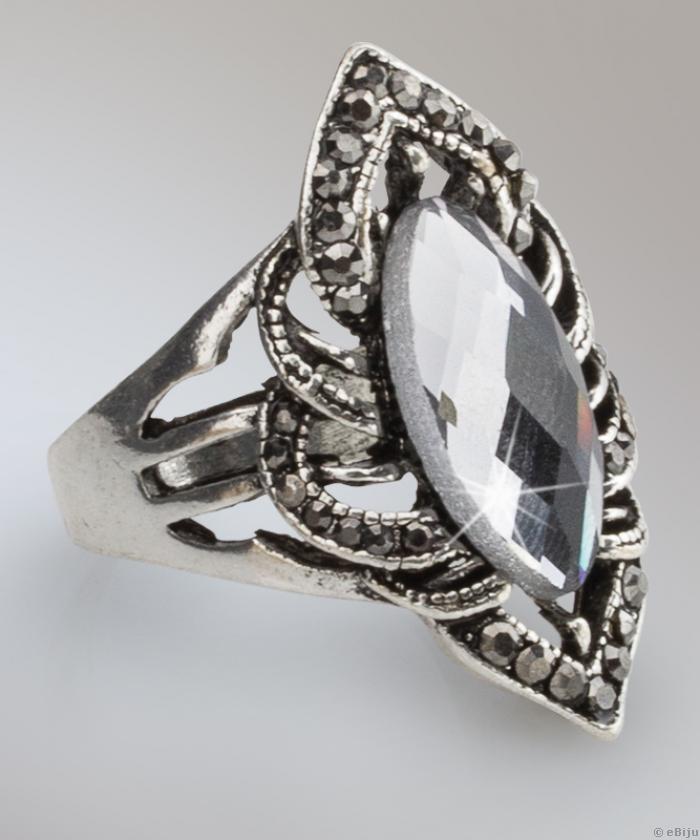 Inel antichizat cu cristal şi metal argintiu, 18 mm