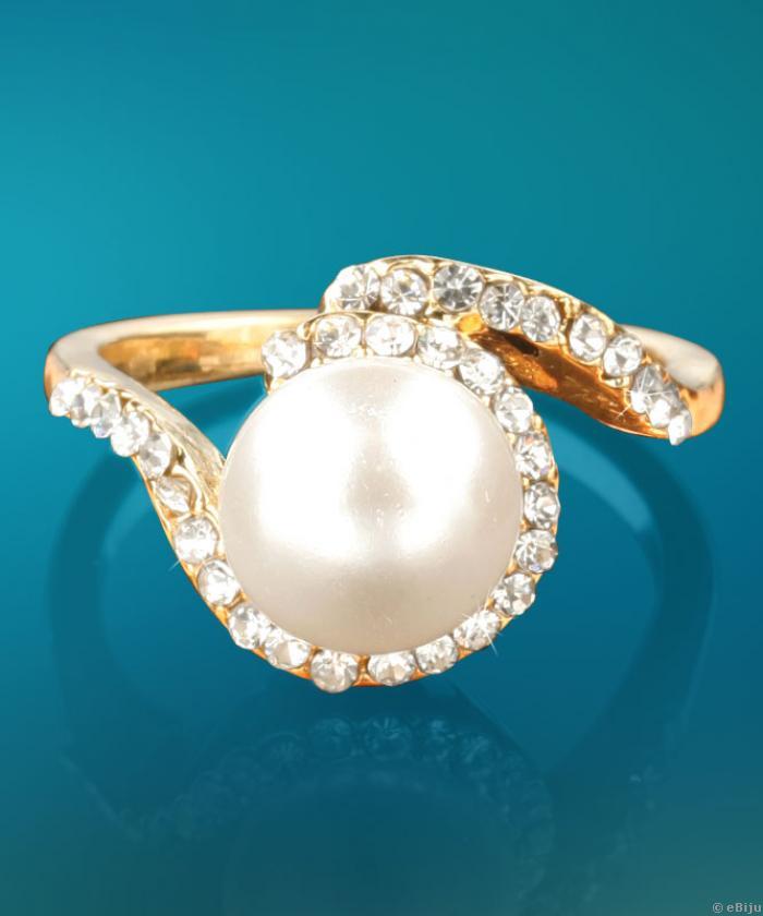 Inel auriu cu perla alba (17 mm)
