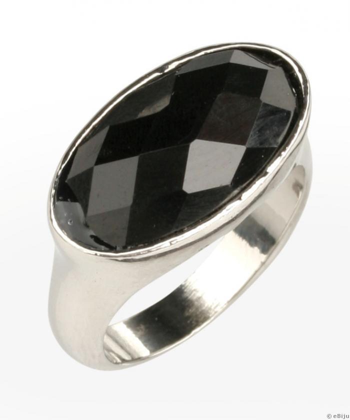 Inel cu cristal negru, marime 18 mm
