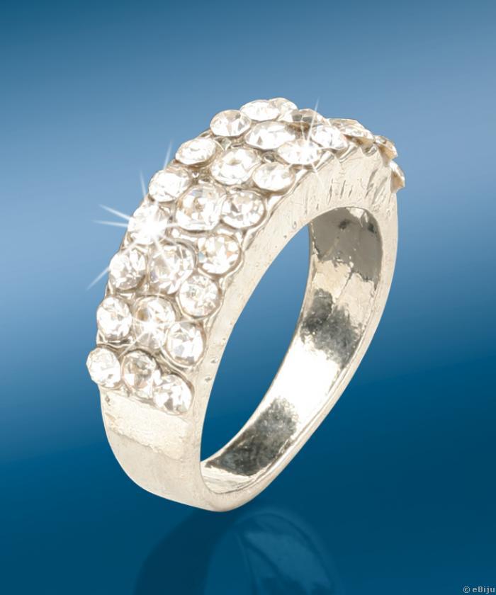 Inel cu trei randuri de cristale albe (18 mm)