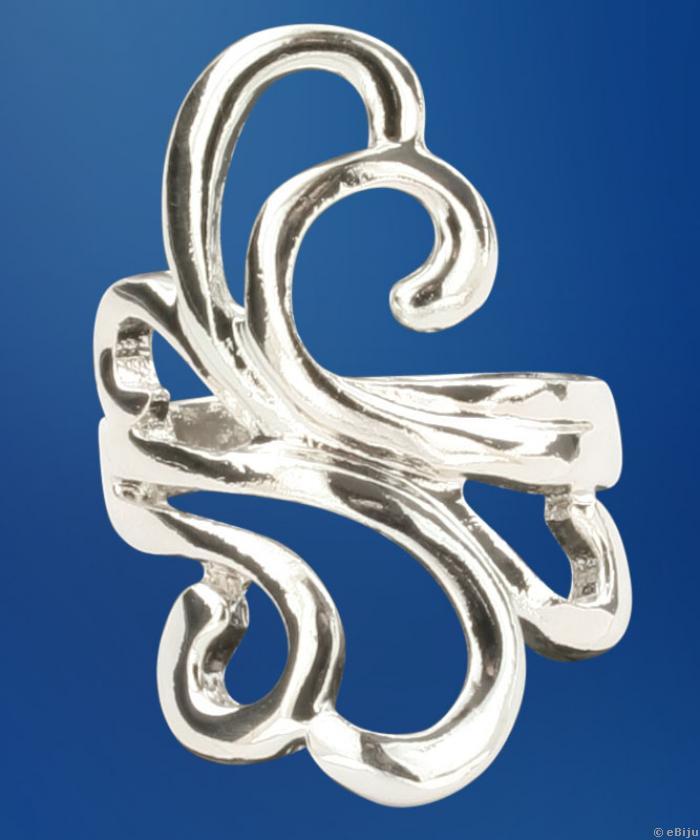 Inel frunze abstracte, metal argintiu (17 mm)