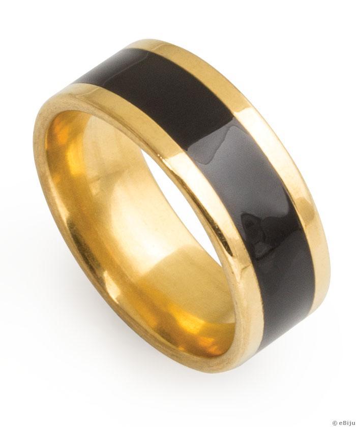 Inel oţel inox auriu cu bandă neagră, 18 mm