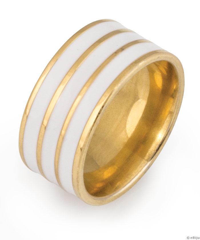 Inel oţel inox auriu, cu dungi albe, 17 mm