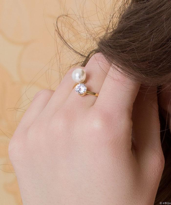 Inel oţel inox cu perlă şi cristal, 19 mm