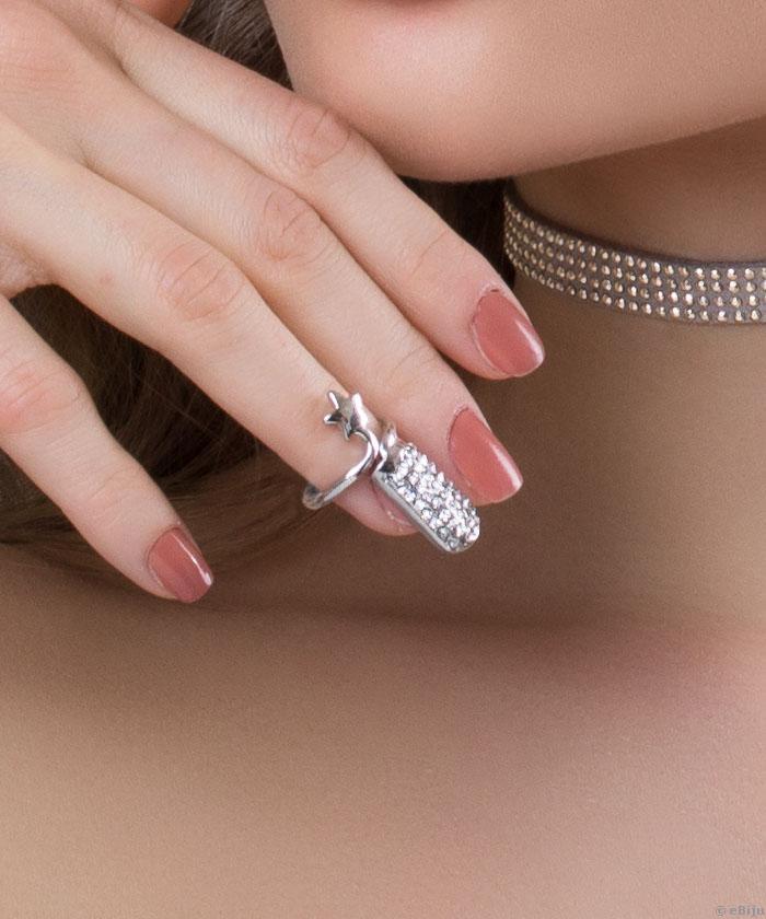 Inel pentru unghie cu cristale şi steluţă, 14mm