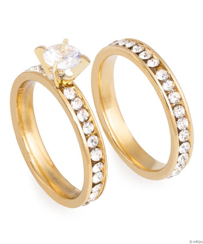 Két darabból álló gyűrű, rozsdamentes acél kristályokkal