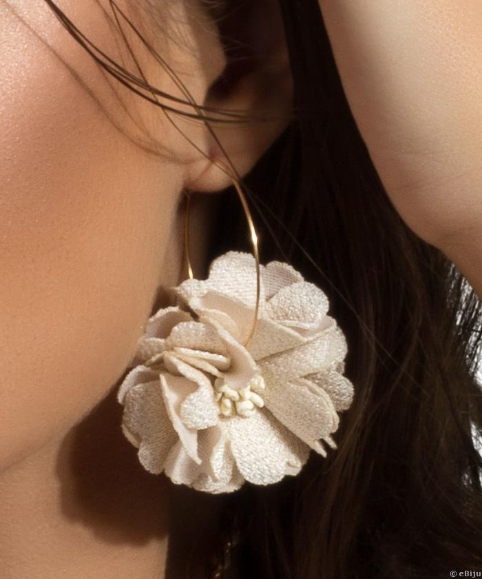 Krémszínű textil virág fülbevaló