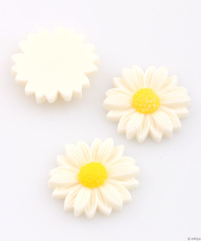 Margaréta virág cabochon, fehér és sárga, 2.1 cm