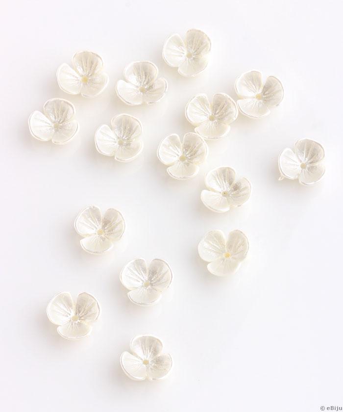 Mărgea acrilică, floare, alb sidefat, 1.1 cm