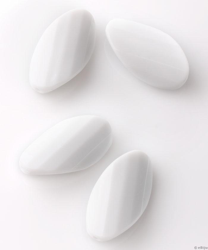 Mărgea acrilică, oval răsucit, alb, faţetat, 1.8 x 3.2 cm