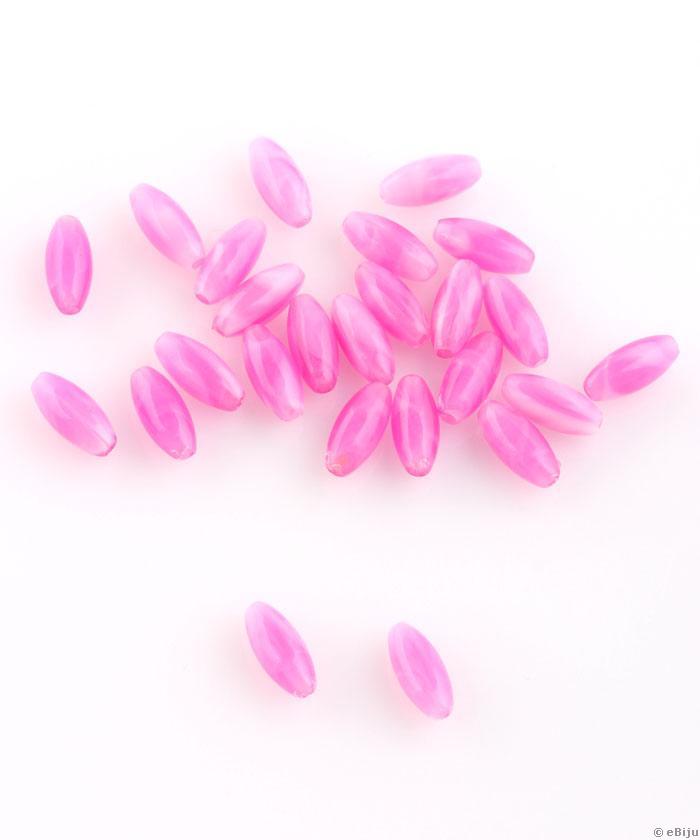Mărgea acrilică, oval, roz, 0.5 x 1 cm