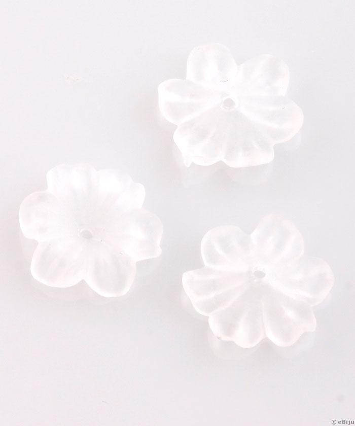 Mărgea acrilică, tip căpăcel, floare, alb translucid, 1.4 cm