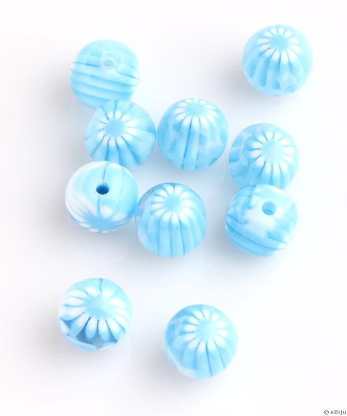 Mărgea din răşină, sferică, albastru cu floare, 1.3 cm