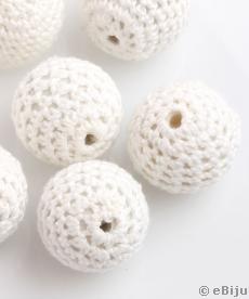 Mărgea textilă, sferică, croşetată, albă, 2.1 cm
