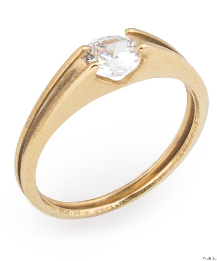 Minimalista aranyszínű rozsdamentes acél gyűrű cirkónia kővel