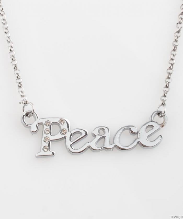Pandantiv "Peace", din metal, cu cristale albe