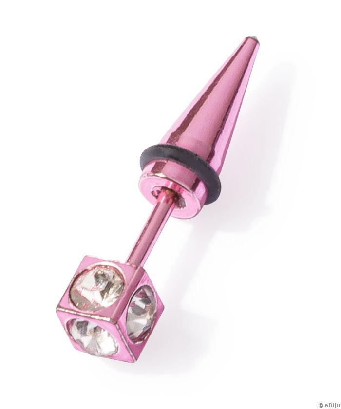Rózsaszín kocka alakú piercing, fehér strasszokkal