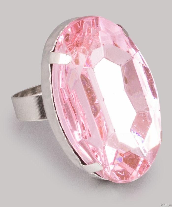 Rózsaszín, ovális szintetikus kristály gyűrű