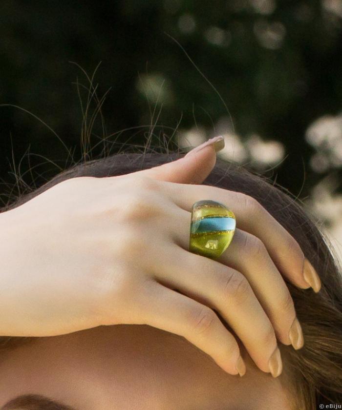 Sárga-arany-türkiz csíkos gyűrű