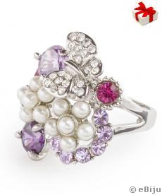 Virág és pillangó alakú gyűrű, Swarovski Elements kristályokkal